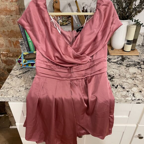Lulus Pink Satin Off-the-Shoulder Mini Dress, Size L - Picture 2 of 8